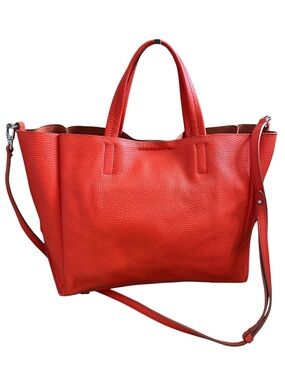 Genuine Leather Optional Crossbody “Hot Red” Pebbled Small Slouch Tote Handbag